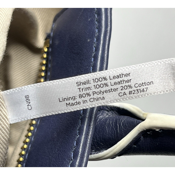 Talbots Crossbody Leather Tote Shoulder Bag Navy Blue Handbag Purse Bow Zip Top - Picture 8 of 9